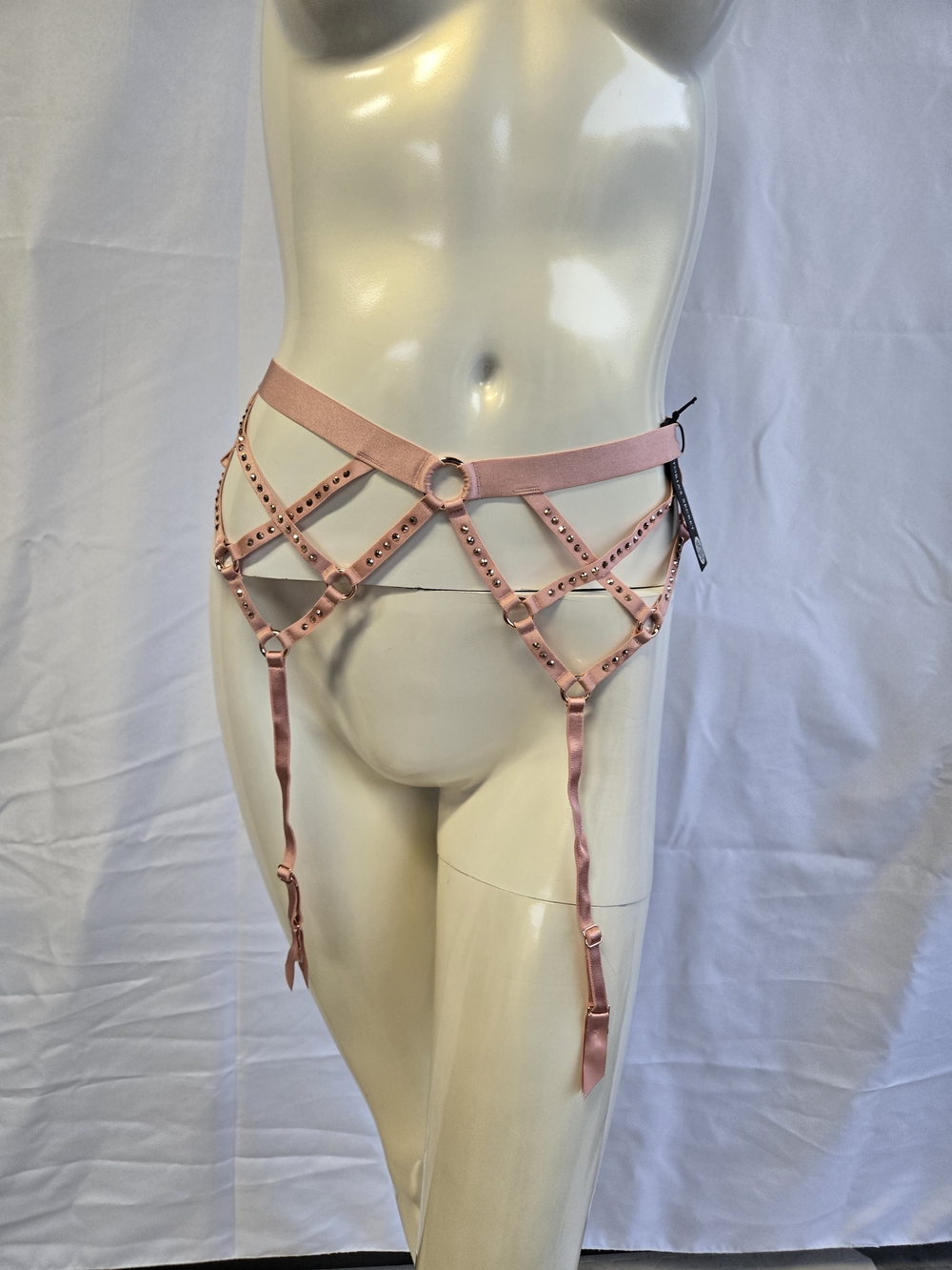 Victoria's Secret Blush Pink Satin Studded Garter Harness